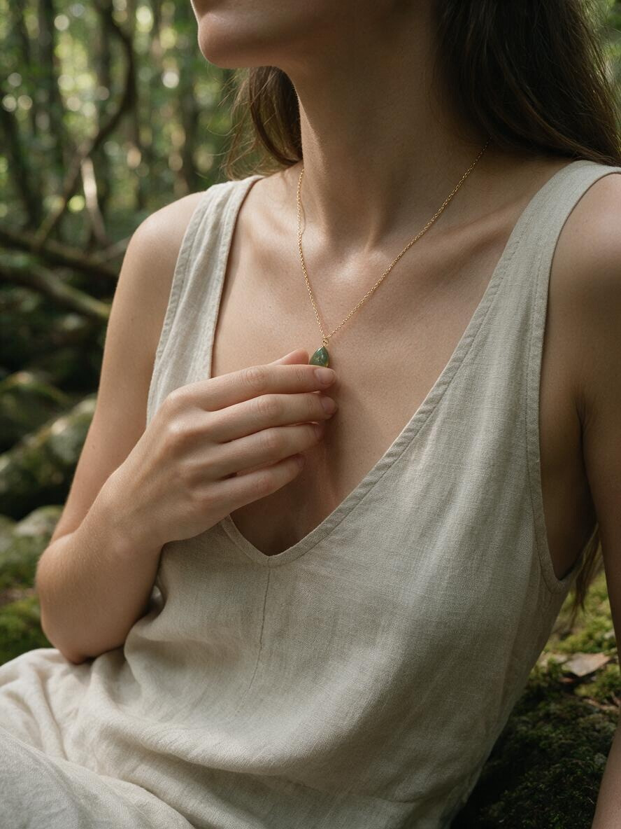 Grön Aventurin Halsband Droppe Guld