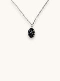 Citrinmagi halsband med oval obsidian i silverpläterad infattning på tunn ankarkedja