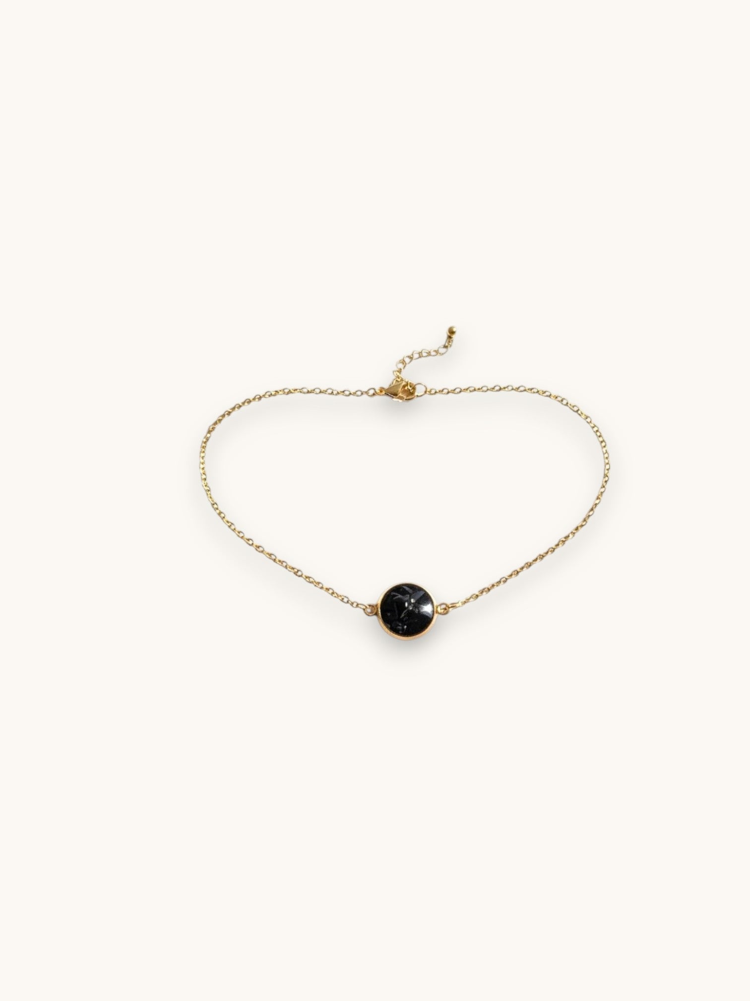 Citrinmagi armband med rund svart turmalin i 18k guldpläterad kedja av rostfritt stål