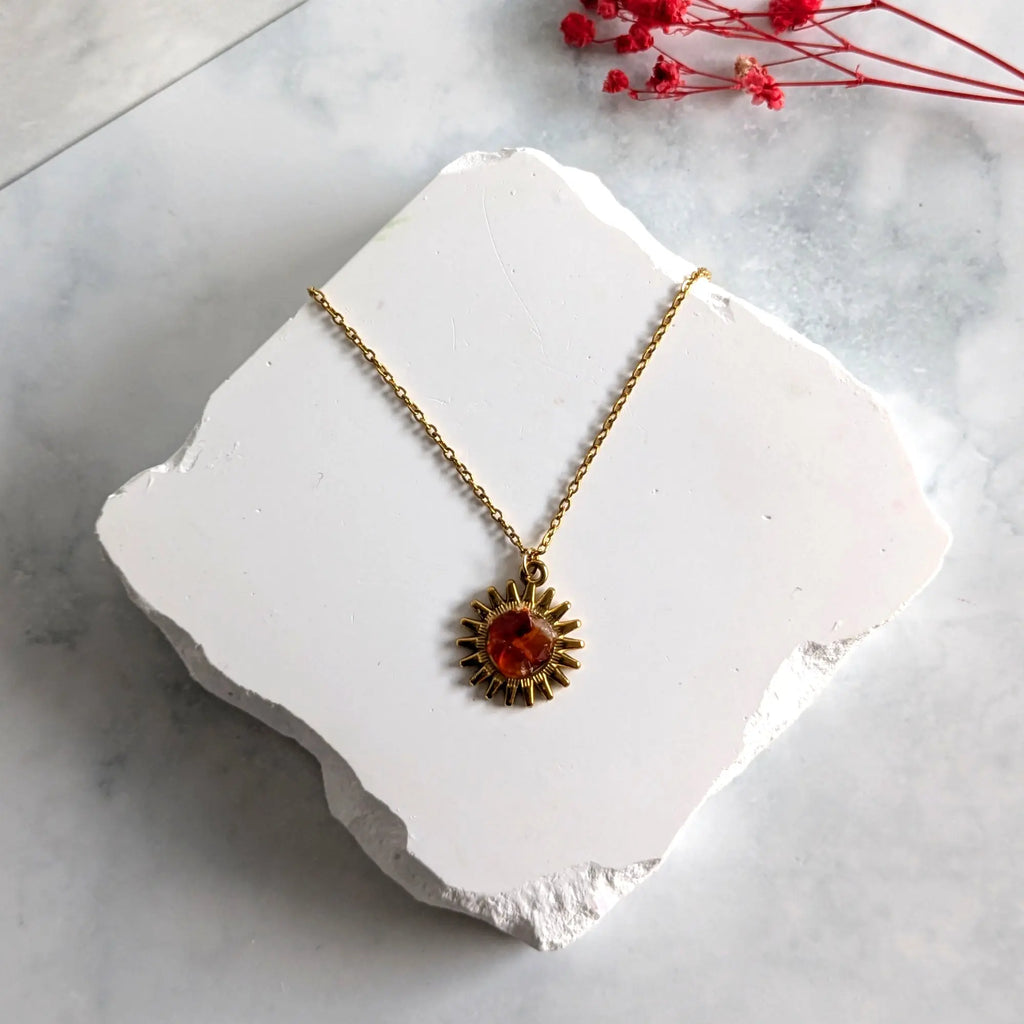 Stärkande Karneol Halsband Sol Guld Citrinmagi