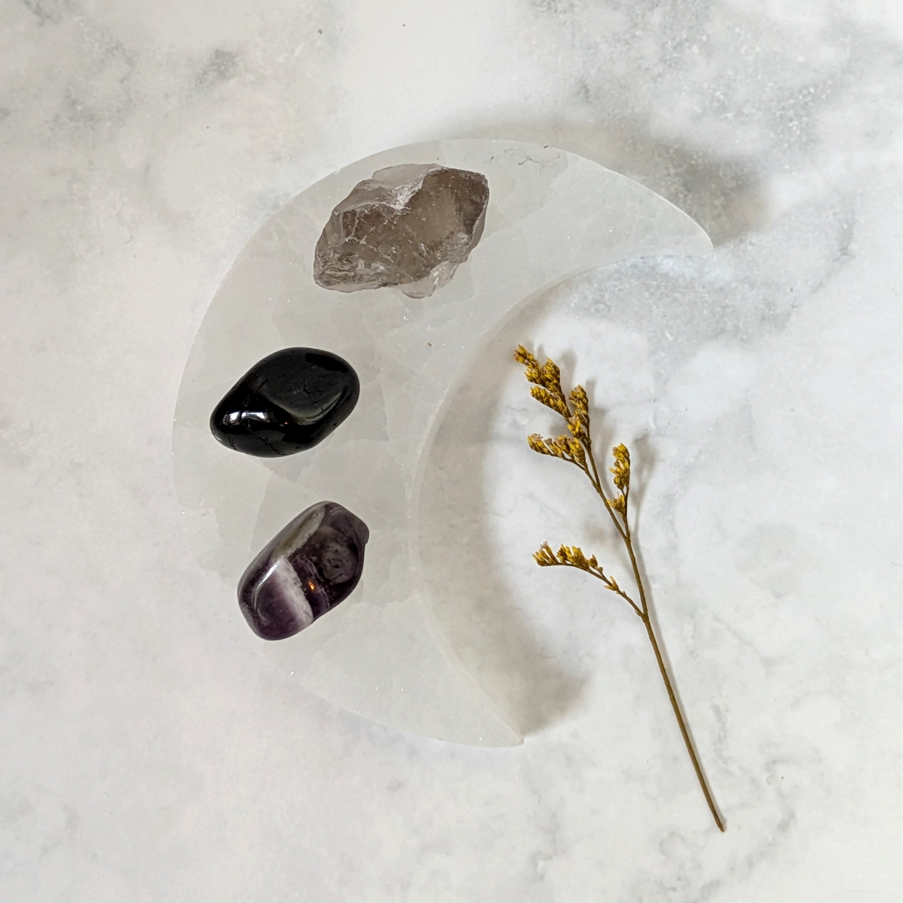 Kristallpaket Skydd & Balans – Svart Turmalin, Ametist & Rökkvarts