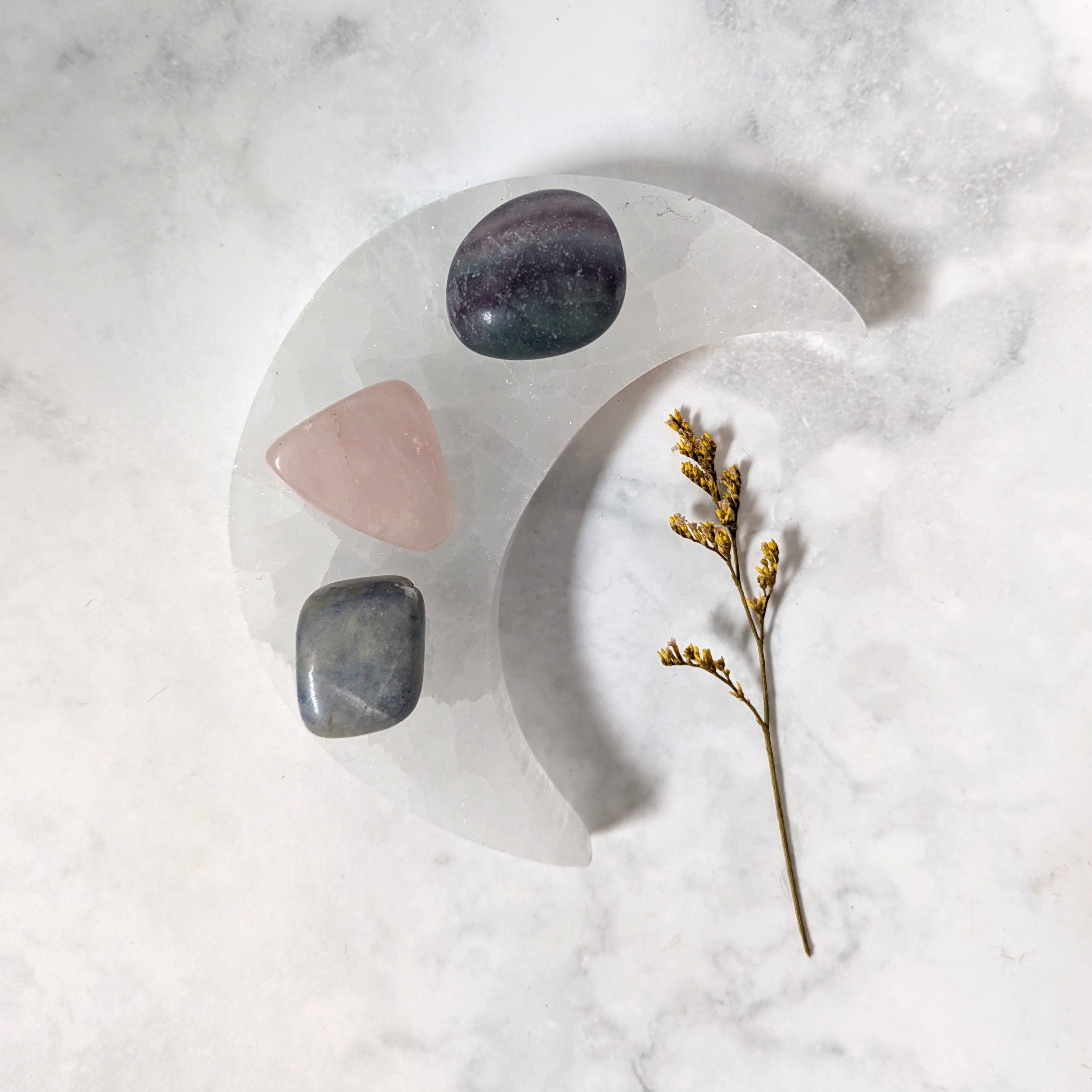 Kristallpaket Kärlek, Klarhet & Jordning – Rosenkvarts, Fluorit & Hematit