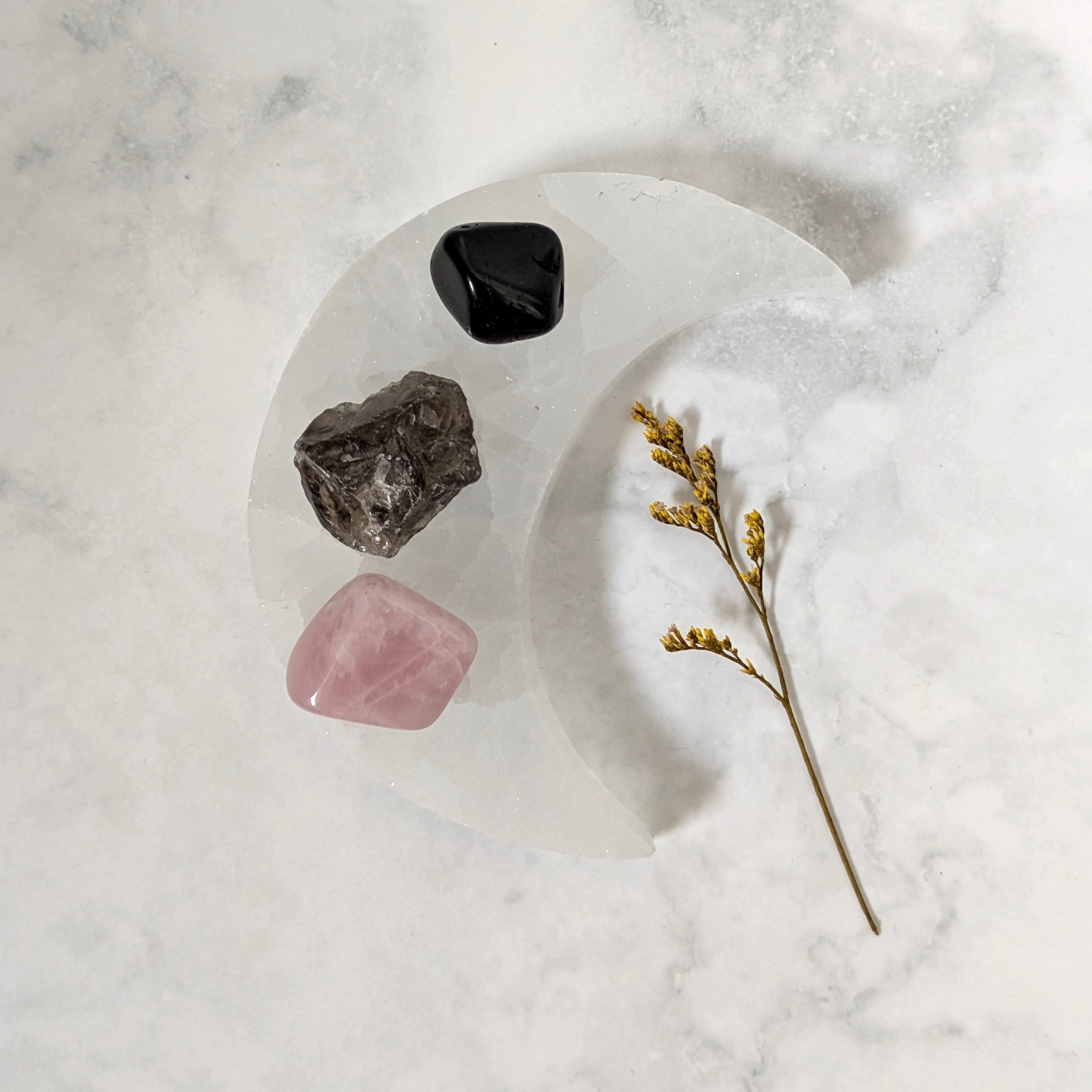 Kristallpaket Kärlek, Trygghet & Skydd – Rosenkvarts, Rökkvarts & Svart Turmalin