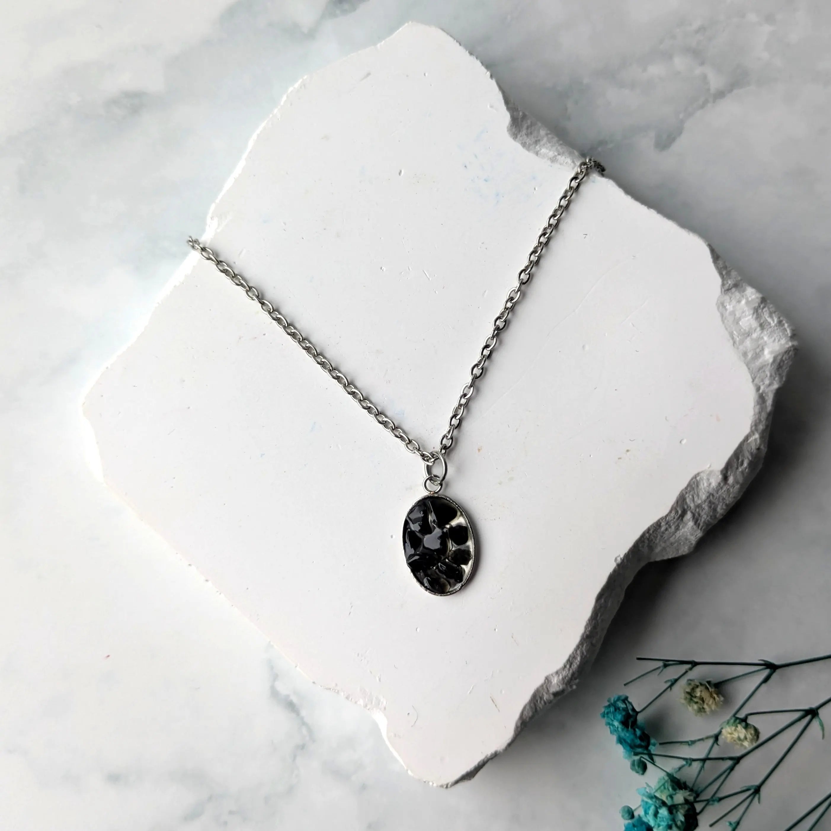 Skyddande Svart Obsidian Halsband Oval Silver Citrinmagi